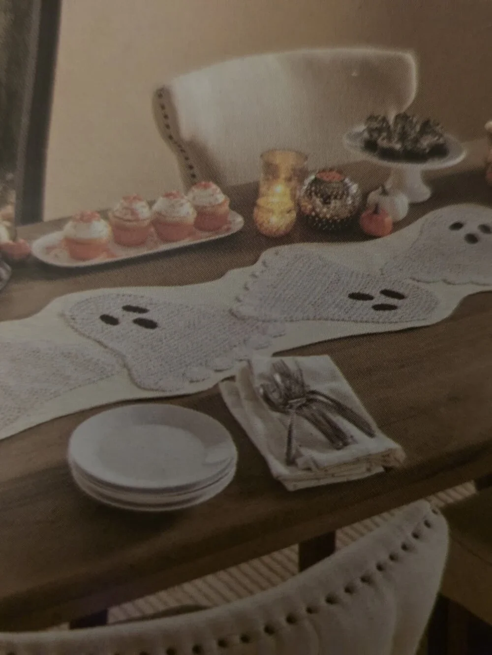 cupcakes & cashmere White Ghost Crochet Table Runner - Halloween Decor